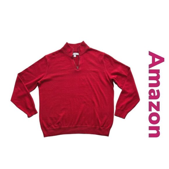 Amazon Essentials Men's Medium Weight Red 1/4 Zip Sweater Sz Large NWT - Picture 1 of 7